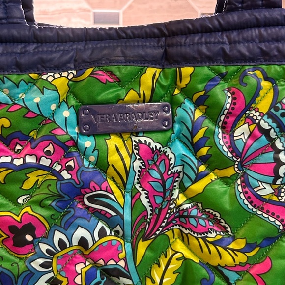 Vera Bradley Large Pleated Tote Shoulder Bag – Trimmed Emerald Green Paisley - Picture 13 of 14